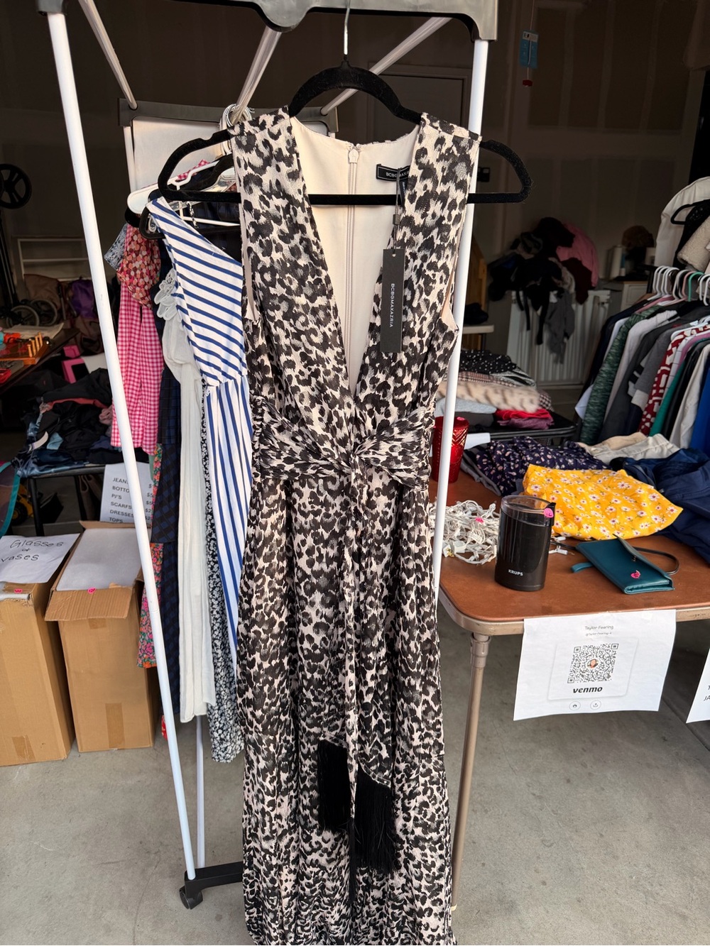 BCBGMaxAzria Black and Cream Leopard-Print Maxi Dress